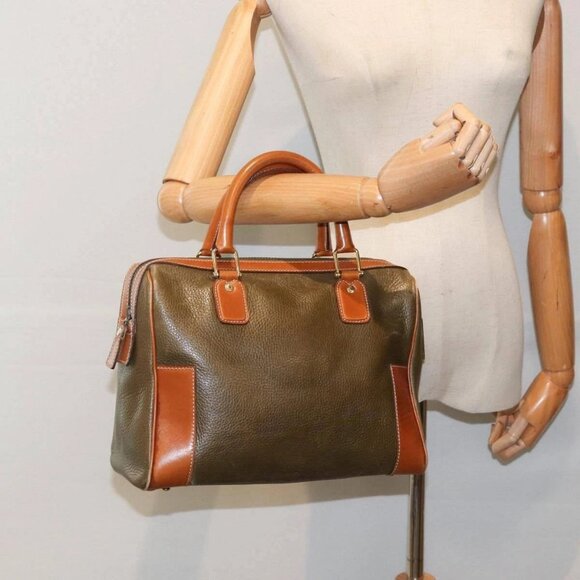CELINE Boston Bag Leather Khaki Gold Auth - Picture 1 of 16